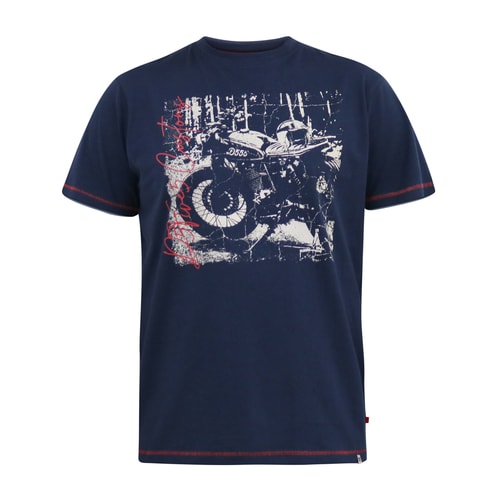 D555 Bronson Customs Motorbike Printed Crew Neck T-Shirt Navy